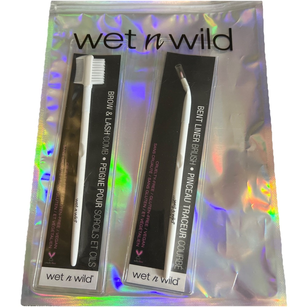 Wet N Wild Precision Duo Kit Brow & Lash‎ Comb, Bent Liner Brush Essential White